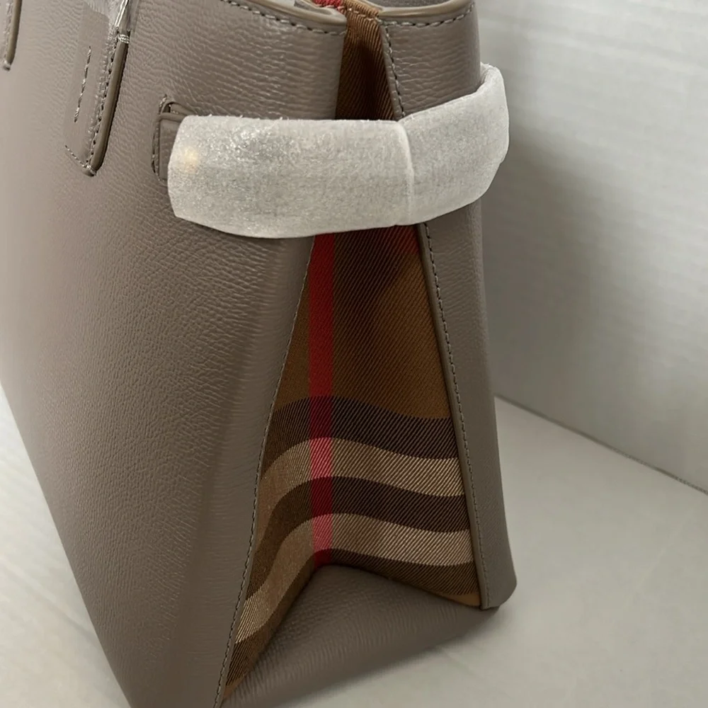 Burberry Medium Banner House Check Leather Tote Bag